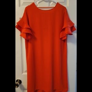 Red Ruffle Sleeve Shift Dress